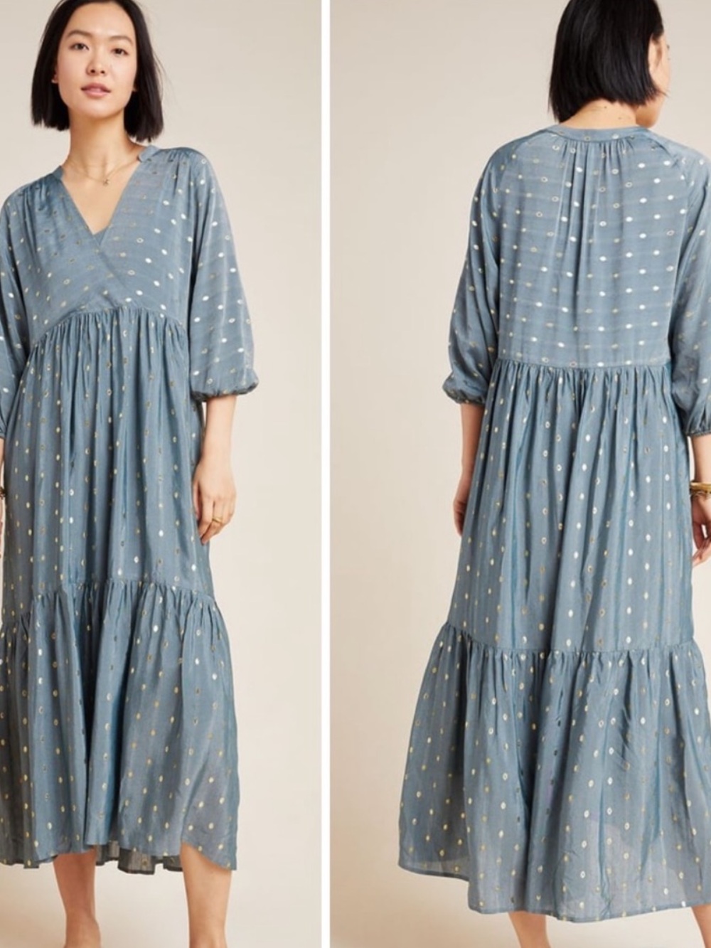 Anthropologie Napoli Green Gold Maci Dress Size XL